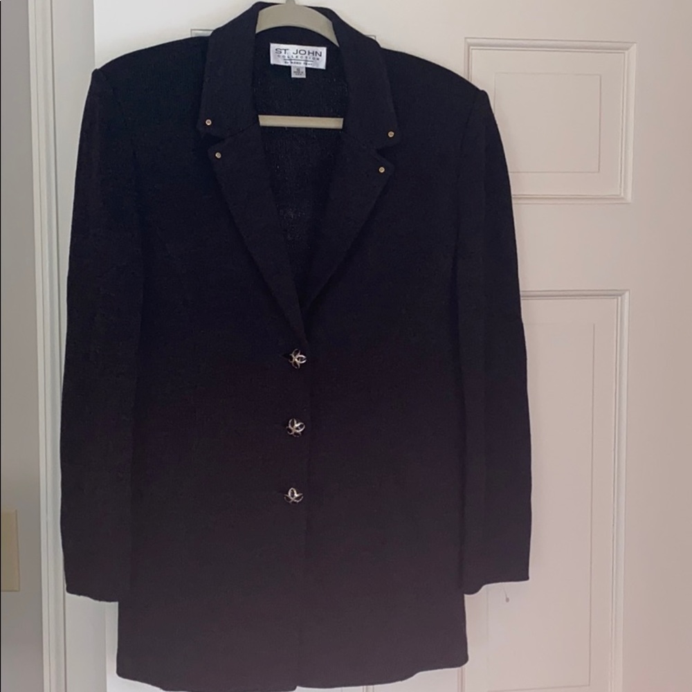 St. John - Charcoal Gray Knit Long Blazer